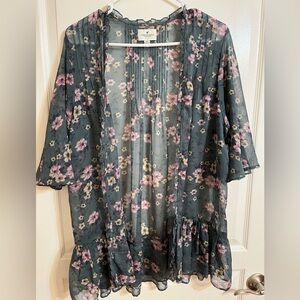 American Eagle Outfitters Floral Sheer Top - Blue and Pink size M